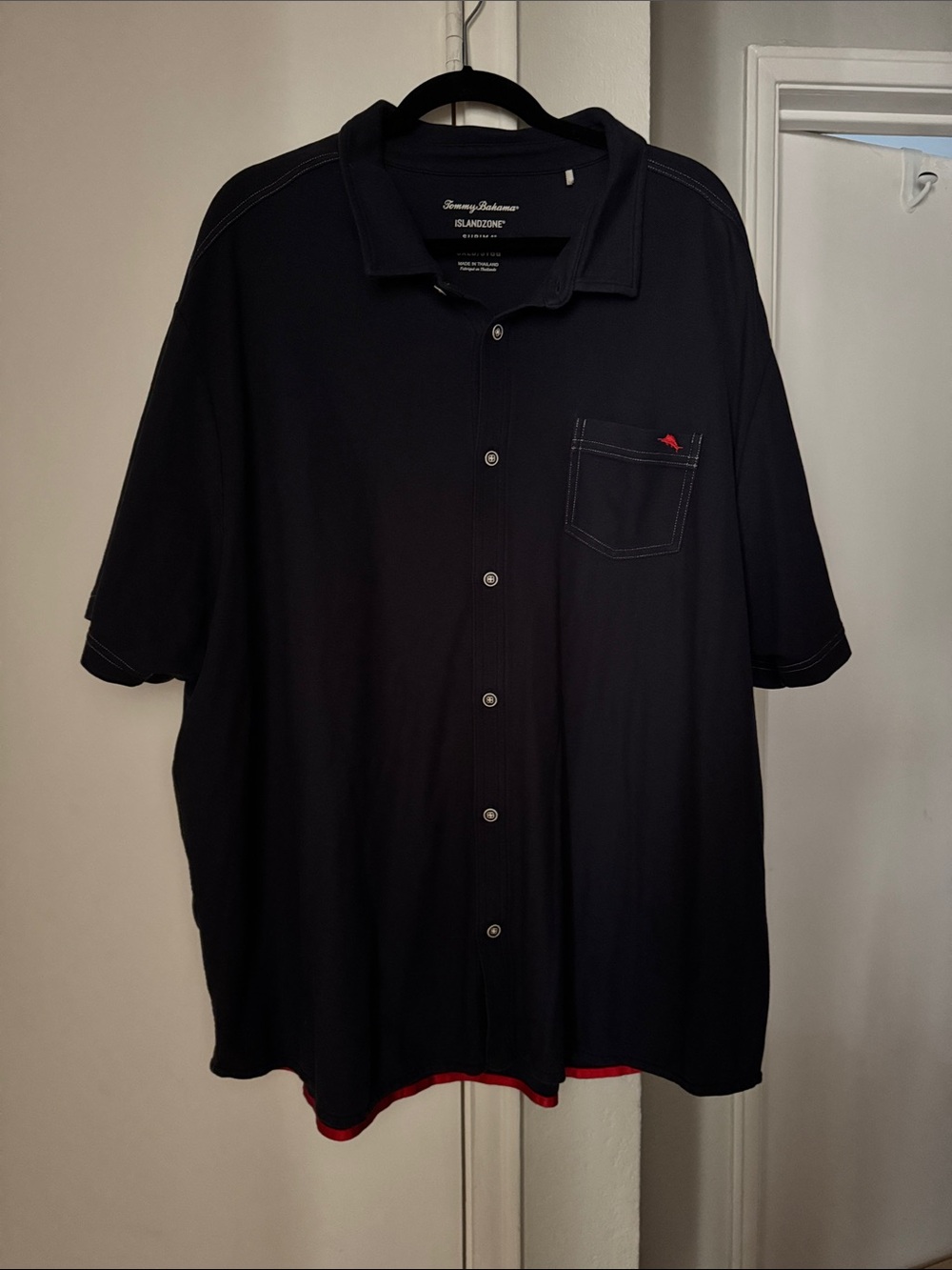 Tommy Bahama Navy Short-Sleeve Camp Shirt with Red Trim